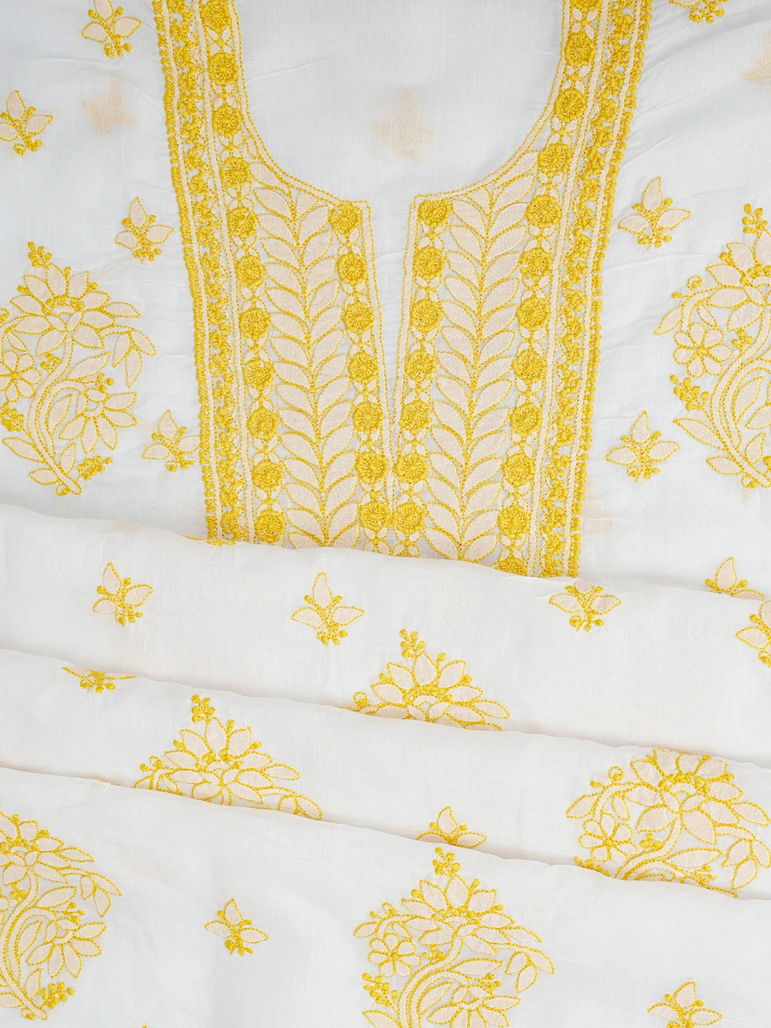 Ada Hand Embroidered White Cotton Lucknowi Chikankari Unstitched Suit Piece 01A767432