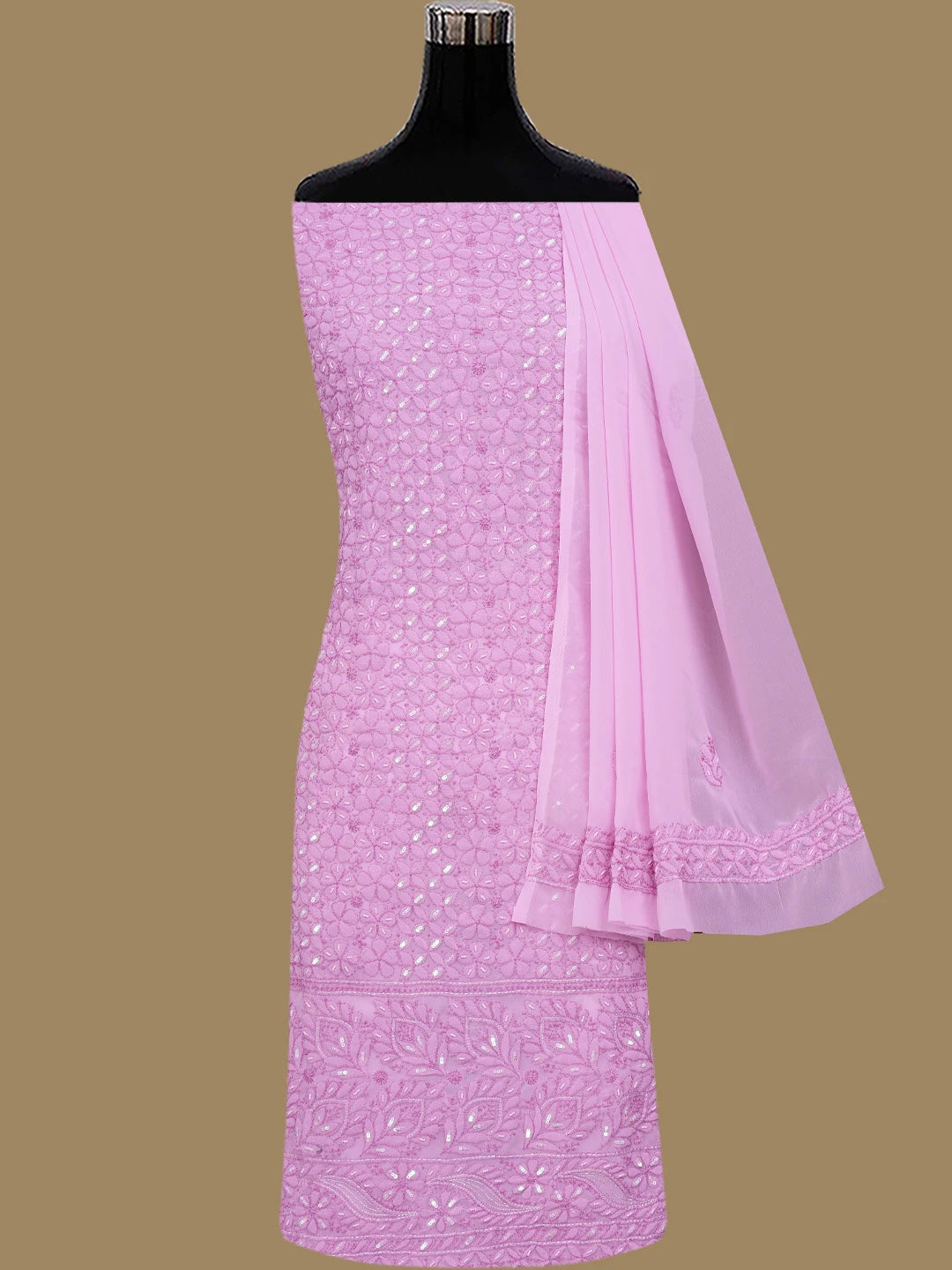Ada Hand Embroidered Pink Georgette Lucknowi Chikankari Unstitched Suit Piece 01A749942