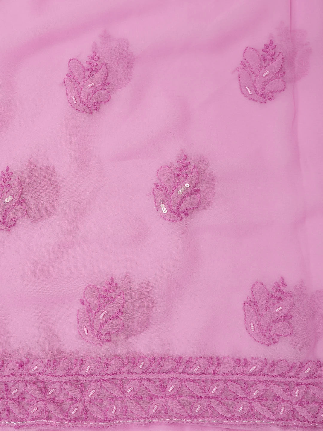 Ada Hand Embroidered Pink Georgette Lucknowi Chikankari Unstitched Suit Piece 01A749942