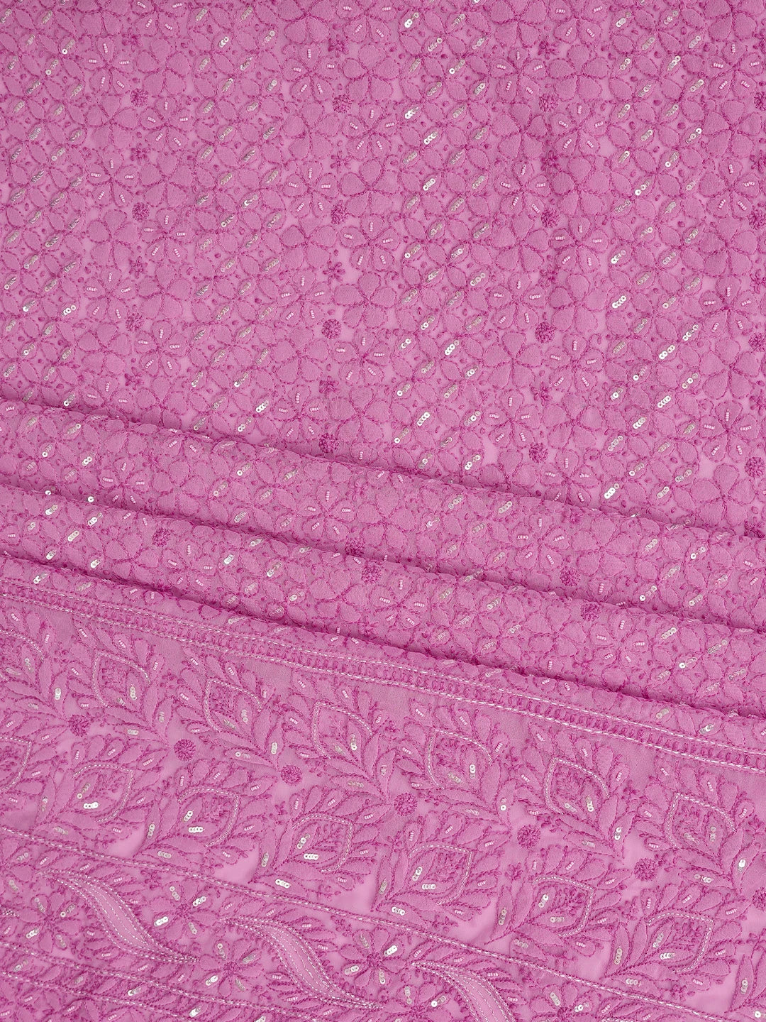 Ada Hand Embroidered Pink Georgette Lucknowi Chikankari Unstitched Suit Piece 01A749942