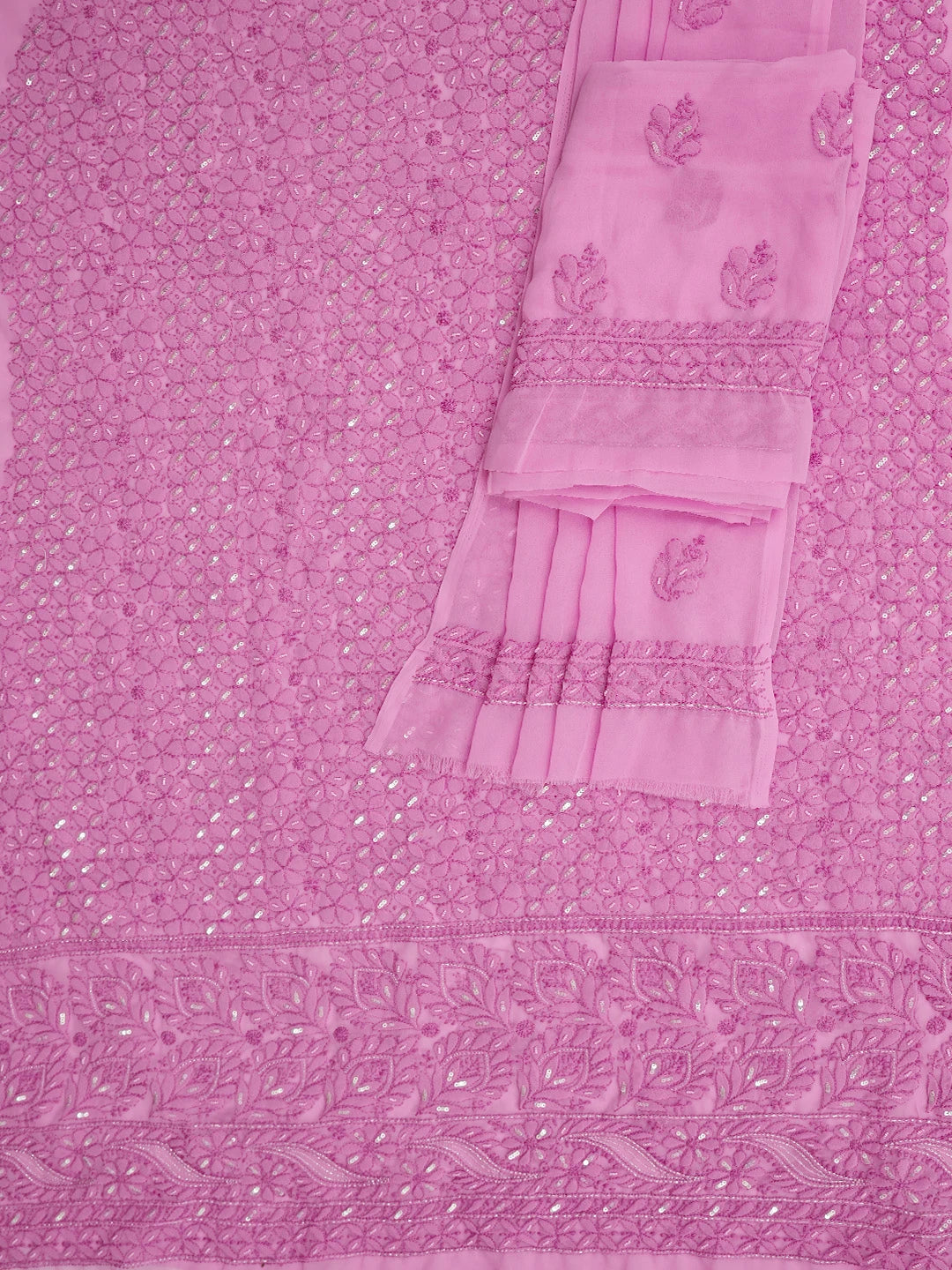 Ada Hand Embroidered Pink Georgette Lucknowi Chikankari Unstitched Suit Piece 01A749942
