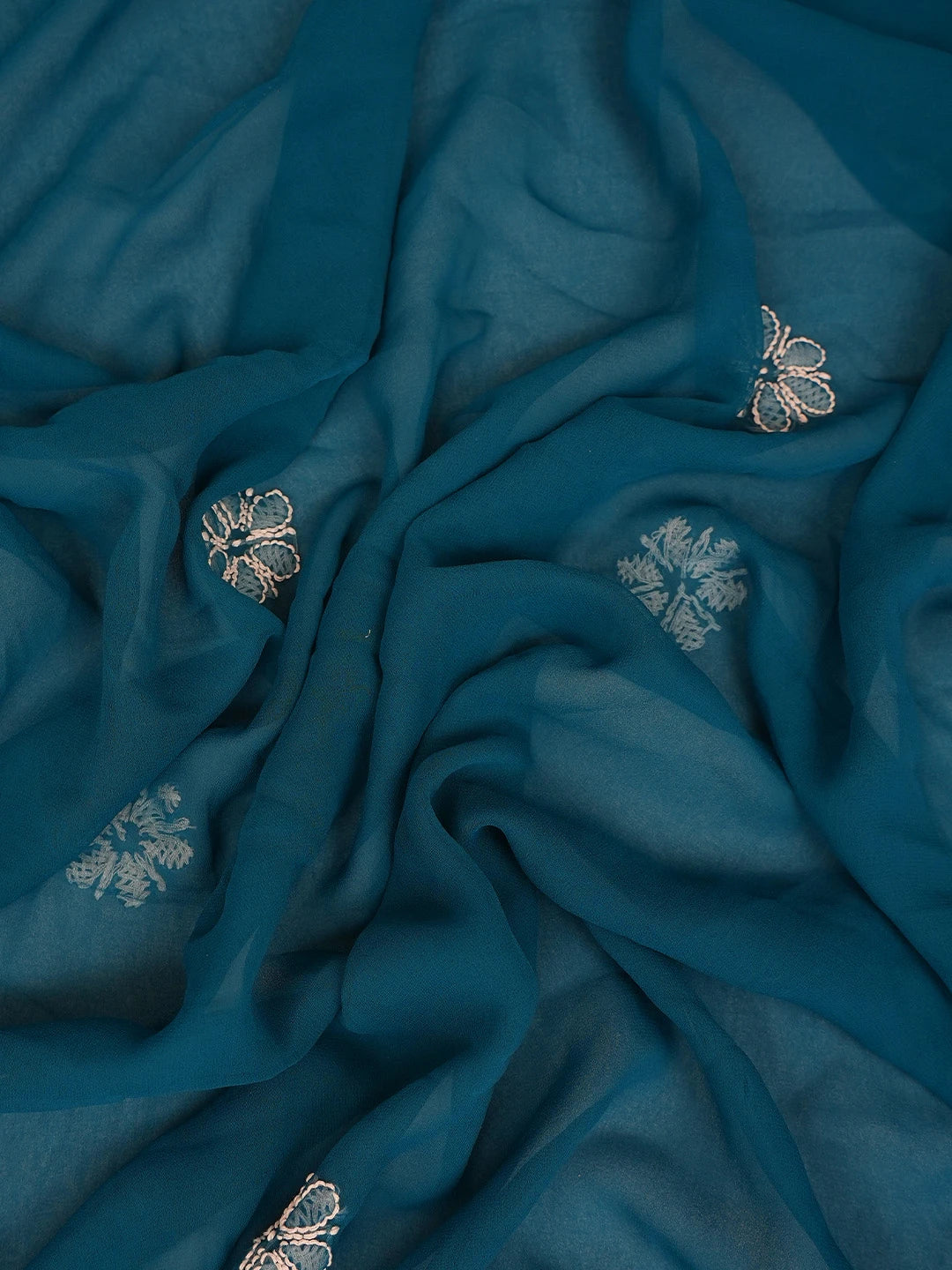 Ada Hand Embroidered Peacock Blue Georgette Lucknowi Chikankari Unstitched Suit Piece 01A776412