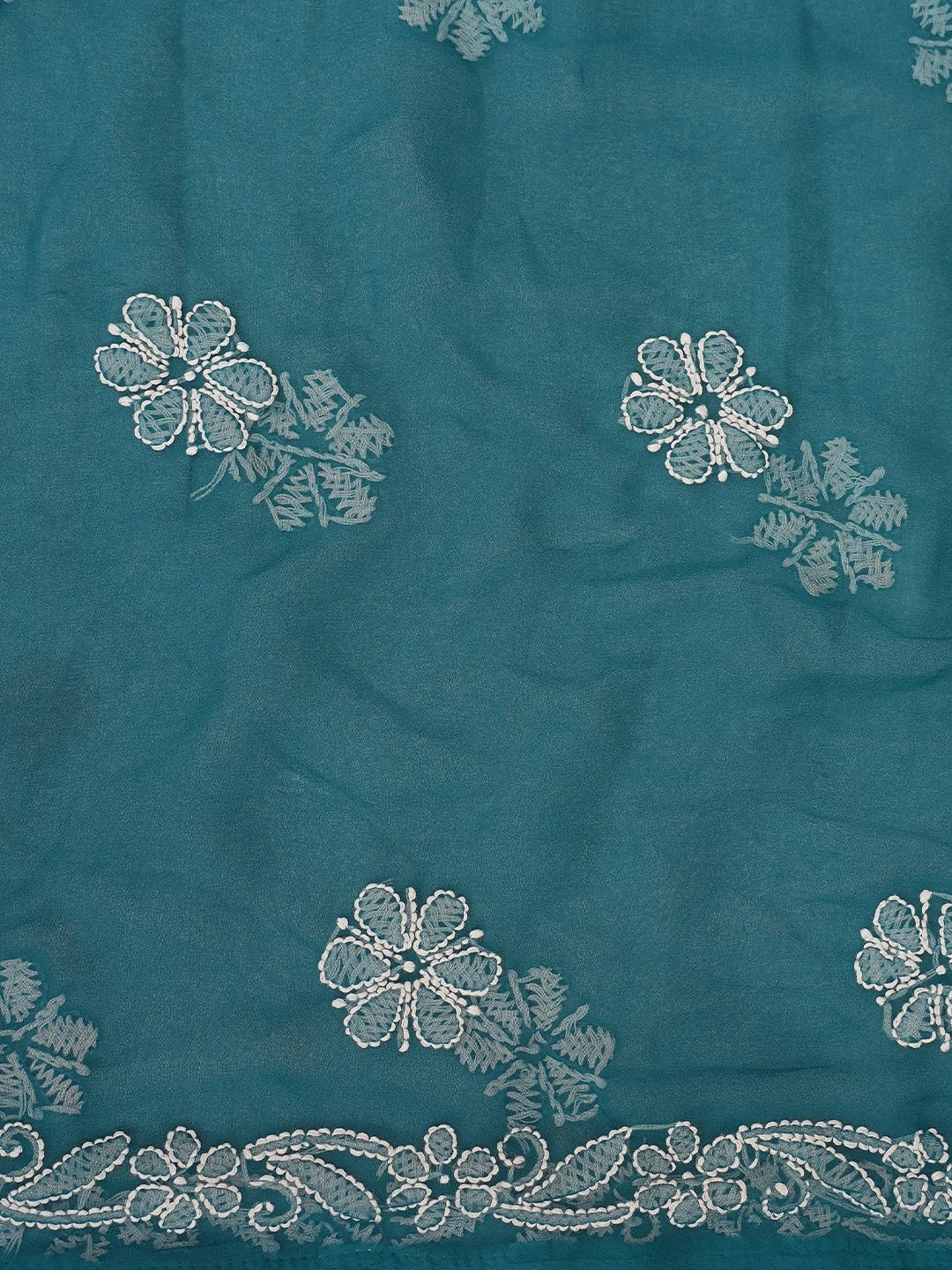 Ada Hand Embroidered Peacock Blue Georgette Lucknowi Chikankari Unstitched Suit Piece 01A776412