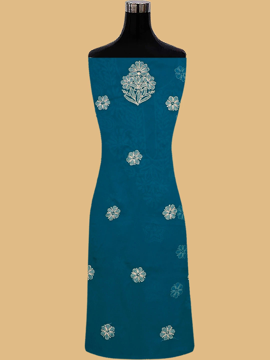 Ada Hand Embroidered Peacock Blue Georgette Lucknowi Chikankari Unstitched Suit Piece 01A776412