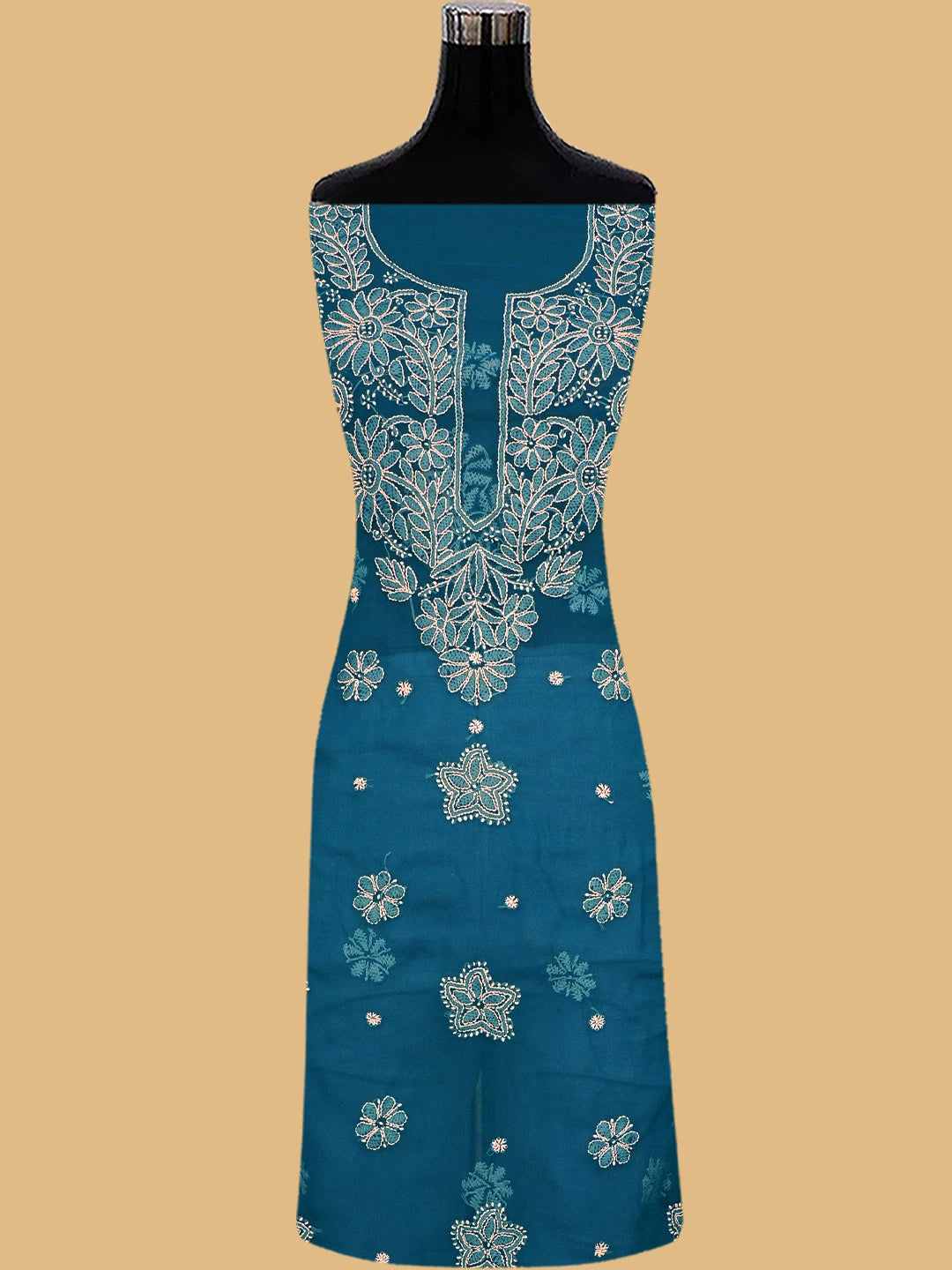 Ada Hand Embroidered Peacock Blue Georgette Lucknowi Chikankari Unstitched Suit Piece 01A776412