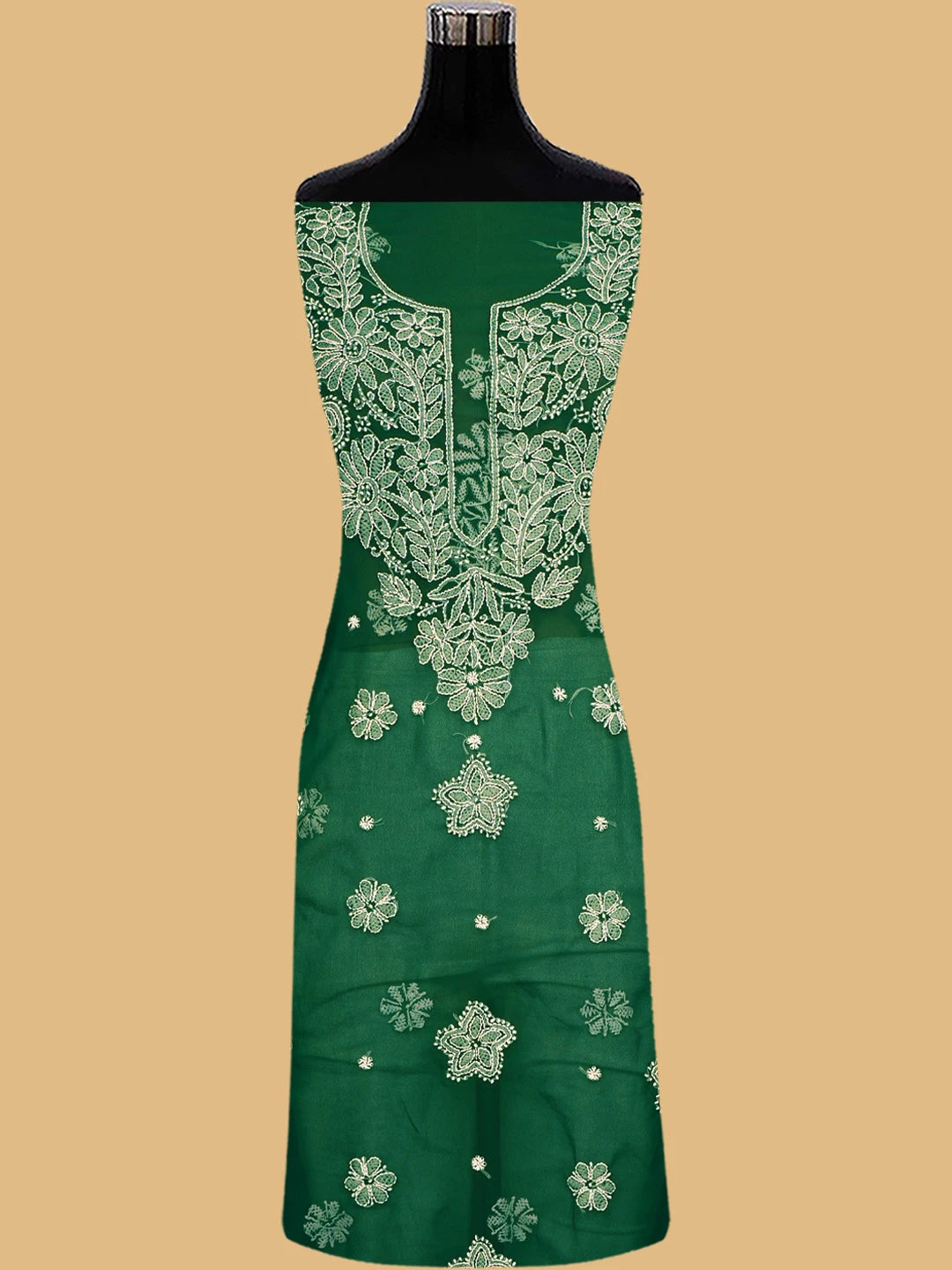Ada Hand Embroidered Bottle Green Georgette Lucknowi Chikankari Unstitched Suit Piece 01A776414
