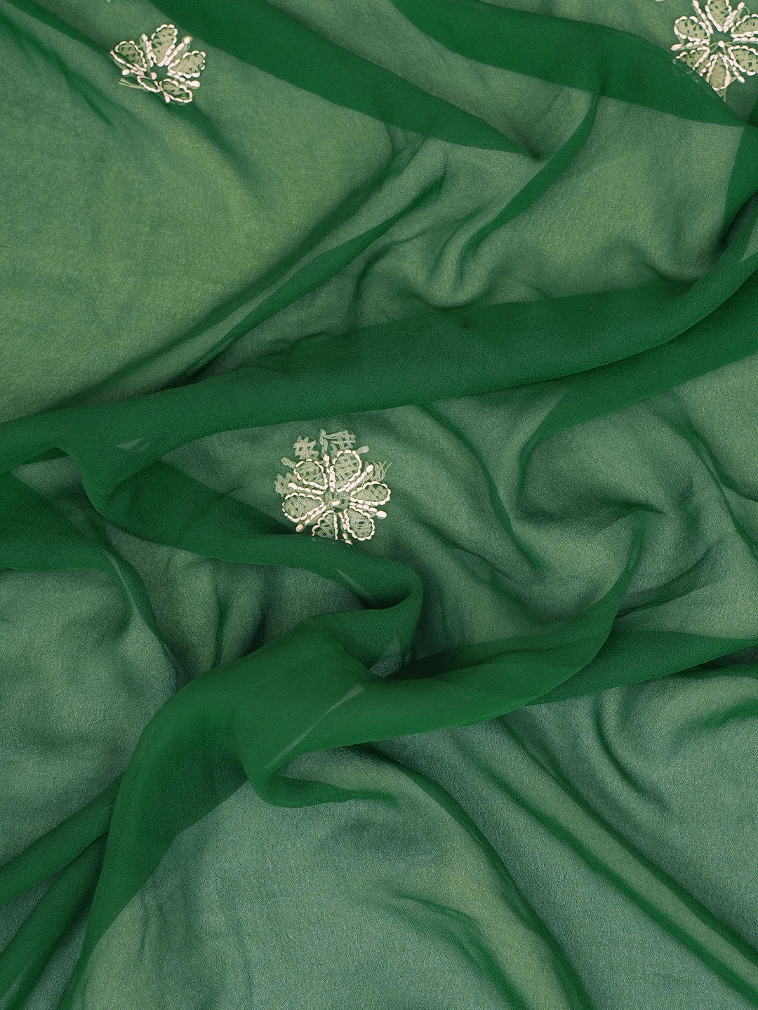 Ada Hand Embroidered Bottle Green Georgette Lucknowi Chikankari Unstitched Suit Piece 01A776414