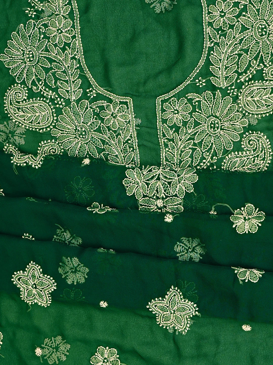 Ada Hand Embroidered Bottle Green Georgette Lucknowi Chikankari Unstitched Suit Piece 01A776414
