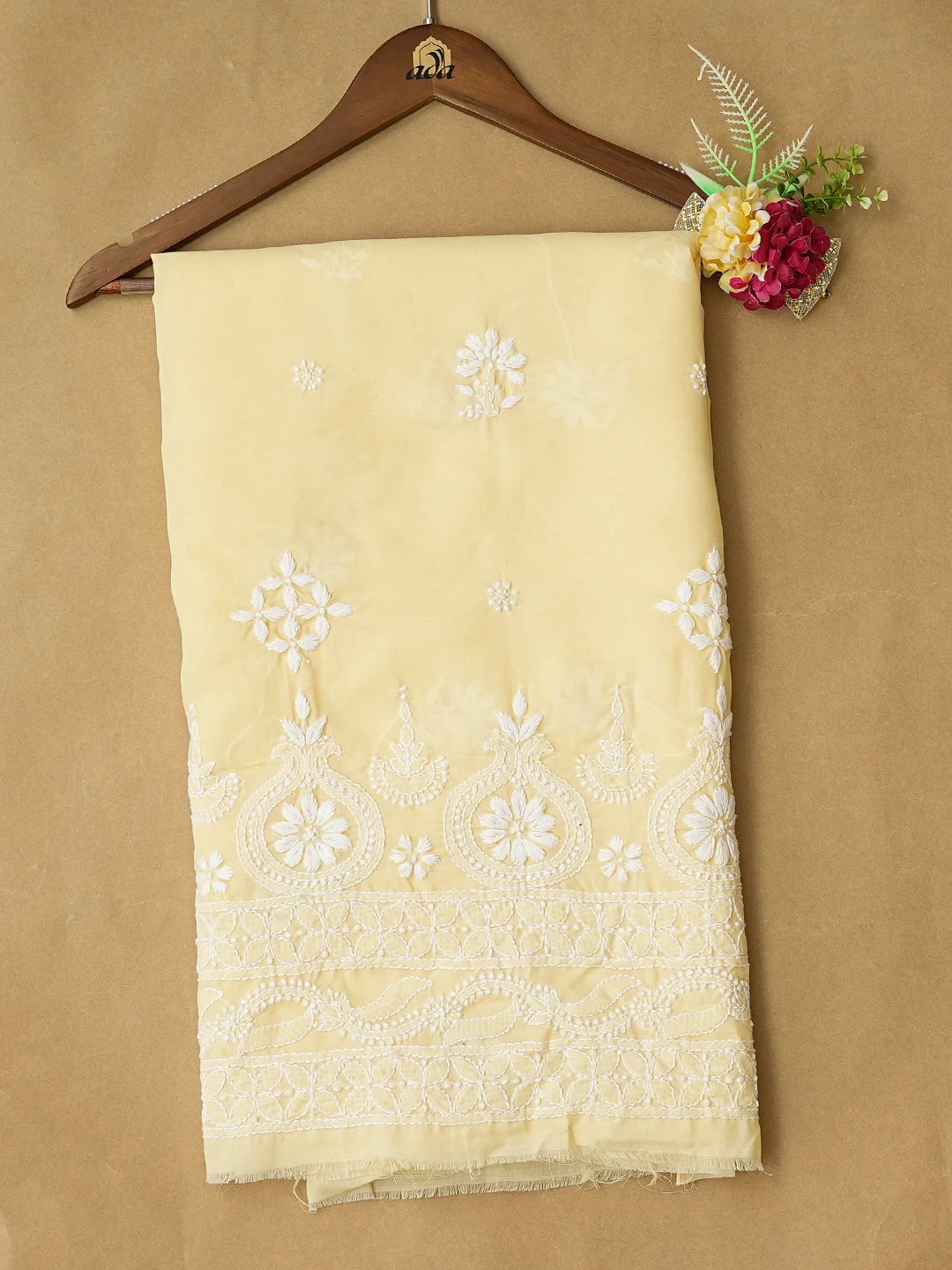 Ada Hand Embroidered Beige Cotton Lucknowi Chikankari Unstitched Kurta Piece 01A718457