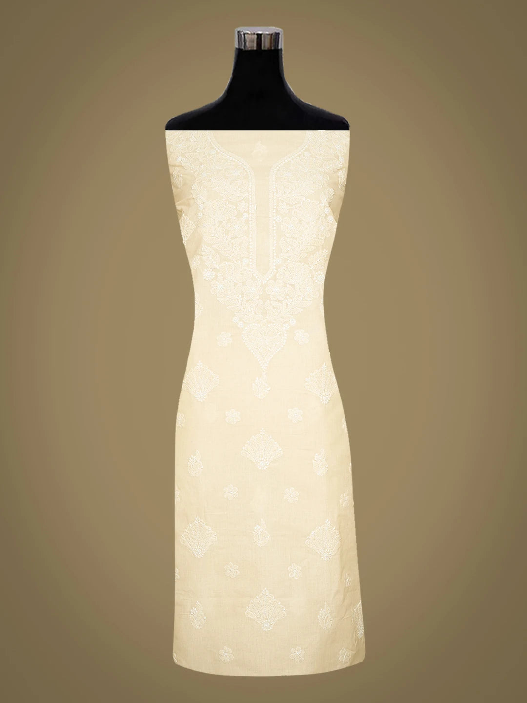 Ada Hand Embroidered Fawn Cotton Lucknowi Chikankari Unstitched Kurta Piece 01A759453