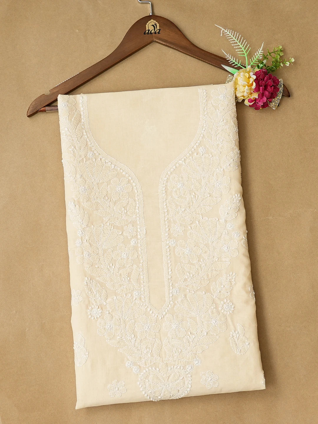 Ada Hand Embroidered Fawn Cotton Lucknowi Chikankari Unstitched Kurta Piece 01A759453