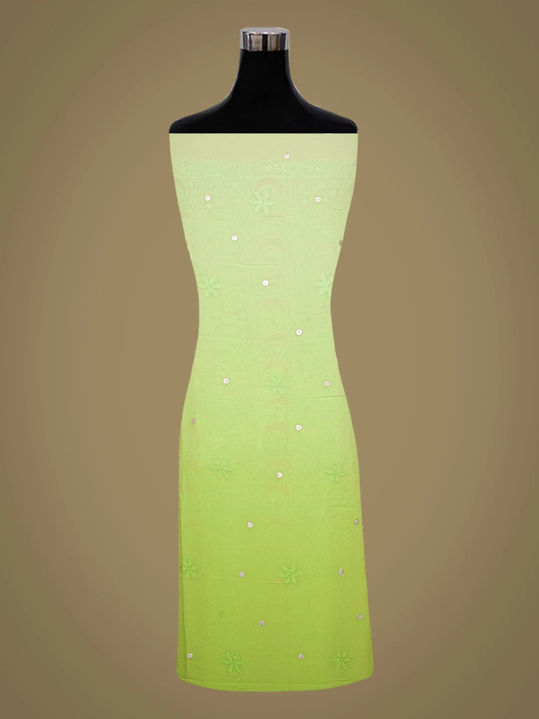 Ada Hand Embroidered Green Viscose Georgette Lucknowi Chikankari Unstitched Kurta Dupatta Set With Gotapatti Work 01A751206