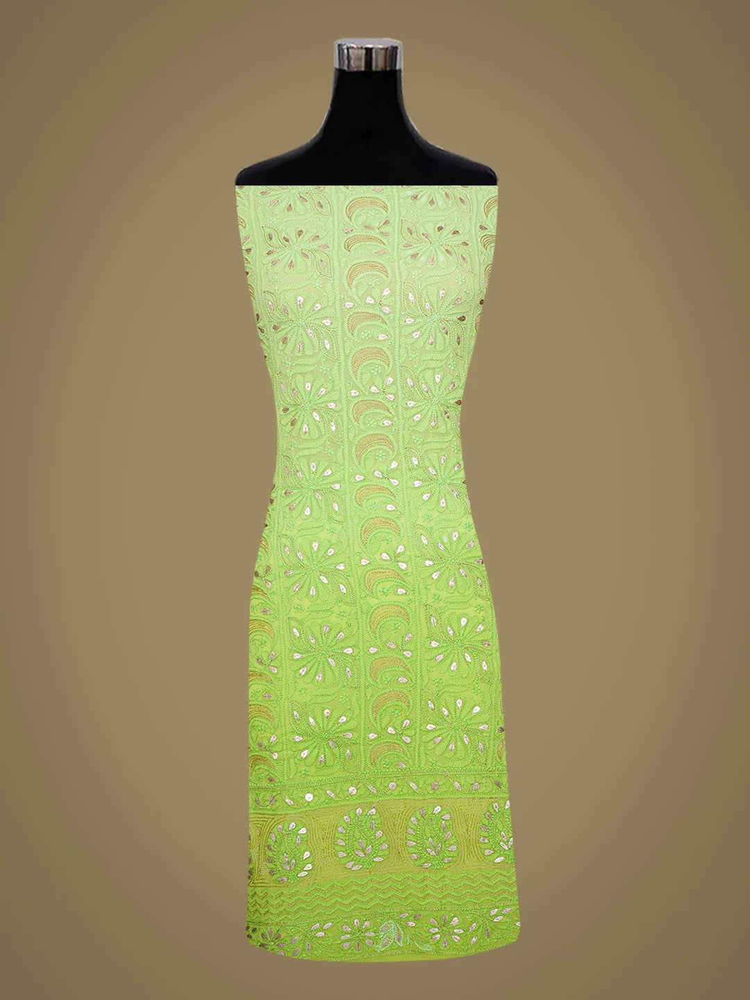 Ada Hand Embroidered Green Viscose Georgette Lucknowi Chikankari Unstitched Kurta Dupatta Set With Gotapatti Work 01A751206