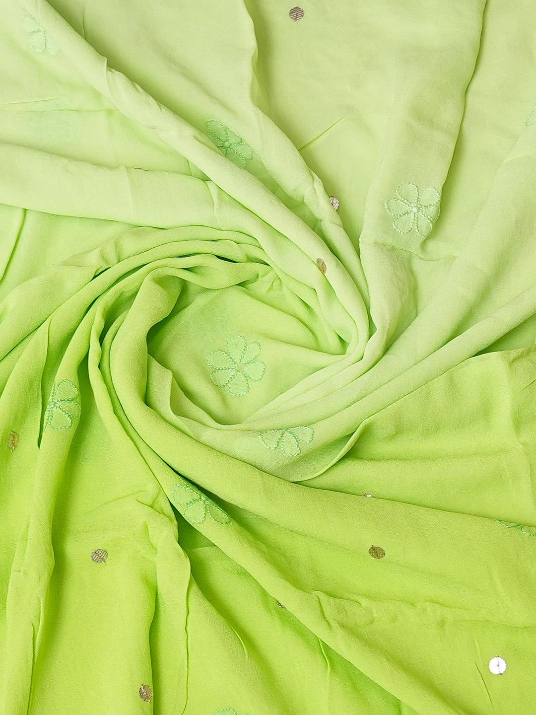 Ada Hand Embroidered Green Viscose Georgette Lucknowi Chikankari Unstitched Kurta Dupatta Set With Gotapatti Work 01A751206