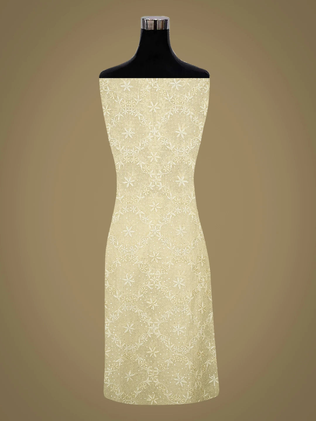 Ada Hand Embroidered Fawn Kota Lucknowi Chikankari Unstitched Kurta Dupatta Set With Pearl Work 01A669968