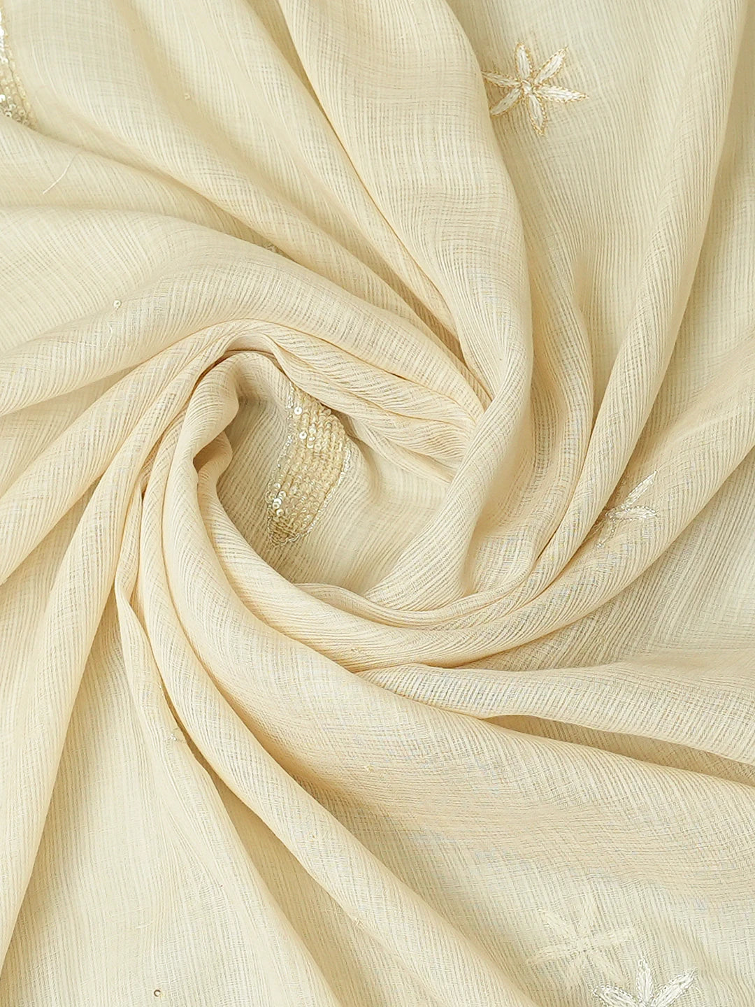 Ada Hand Embroidered Fawn Kota Lucknowi Chikankari Unstitched Kurta Dupatta Set With Pearl Work 01A669968