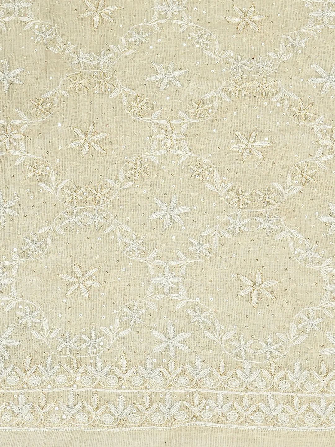 Ada Hand Embroidered Fawn Kota Lucknowi Chikankari Unstitched Kurta Dupatta Set With Pearl Work 01A669968