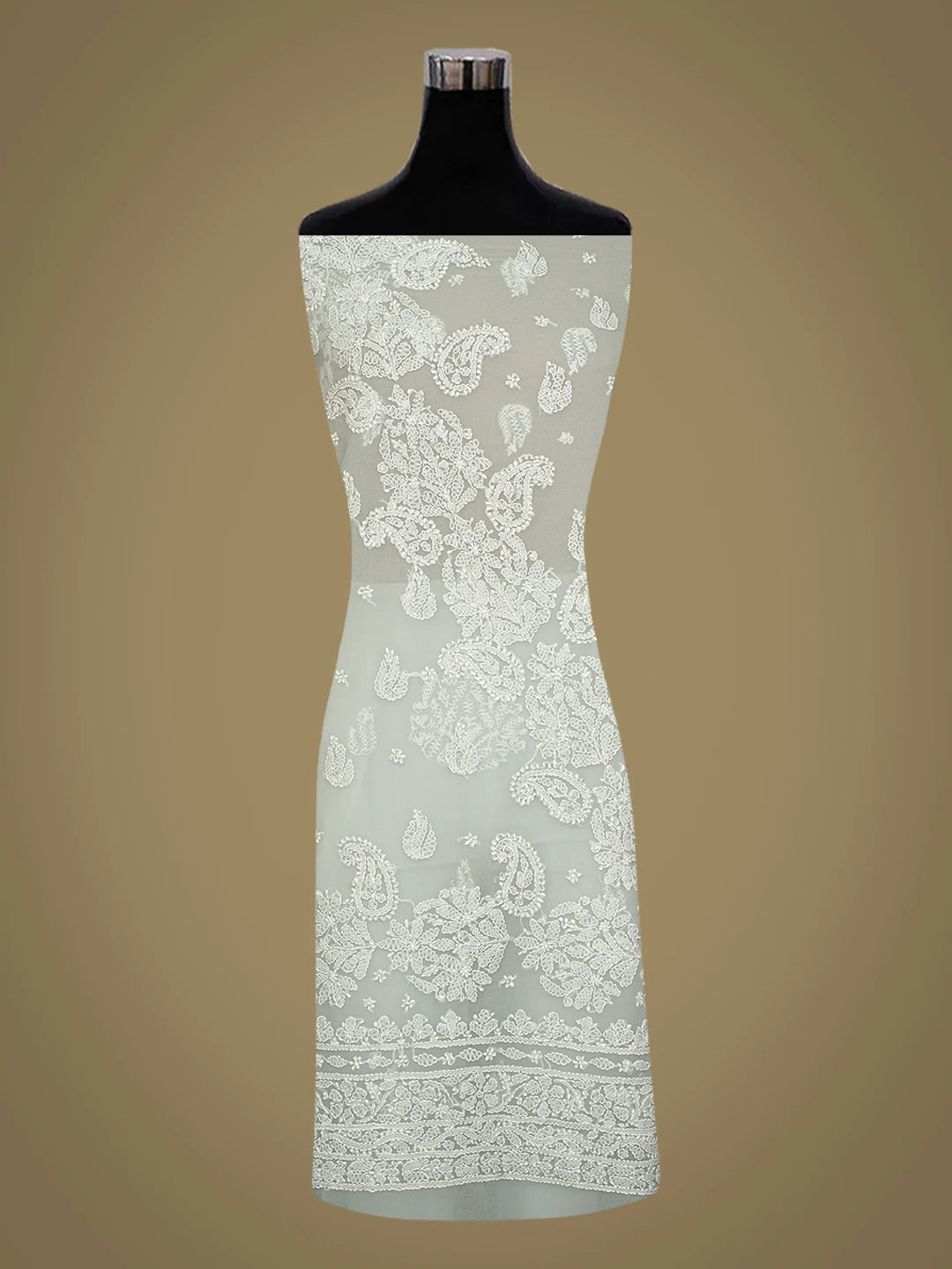 Ada Hand Embroidered Grey Georgette Lucknowi Chikankari Unstitched Kurta Piece 01A751324
