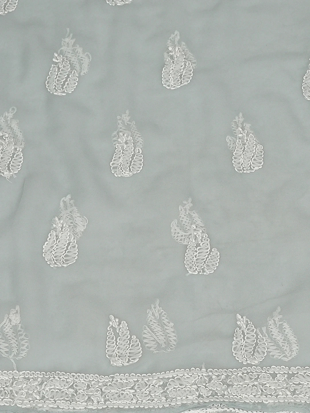 Ada Hand Embroidered Grey Georgette Lucknowi Chikankari Unstitched Kurta Piece 01A751324