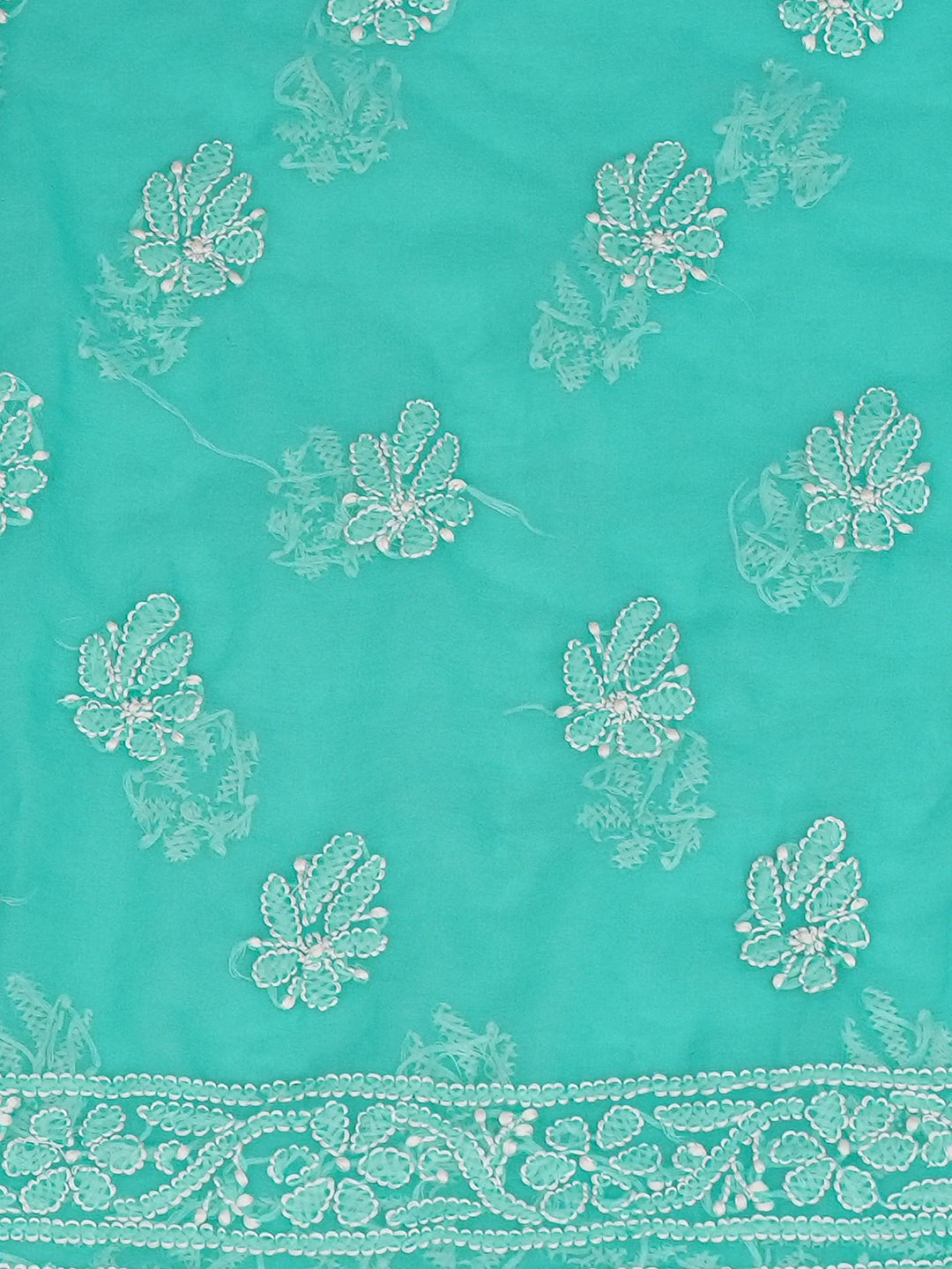 Ada Hand Embroidered Turquoise Blue Georgette Lucknowi Chikankari Unstitched Kurta Piece 01A779349