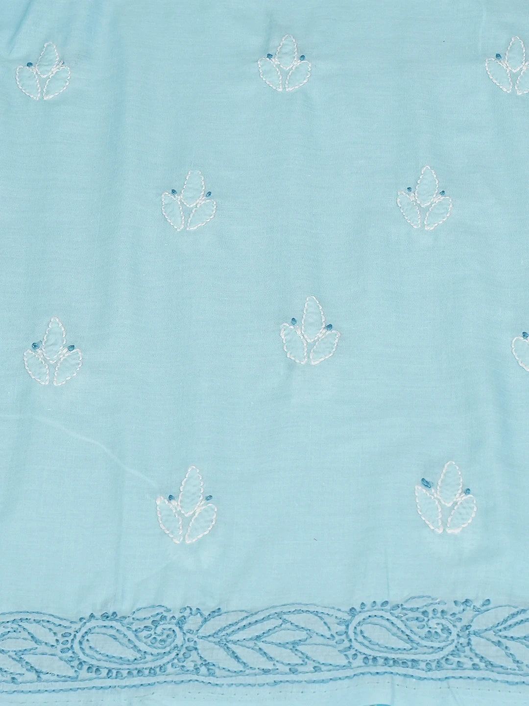Ada Hand Embroidered Sky Blue Cotton Lucknowi Chikankari Unstitched Kurta Piece 01A735421