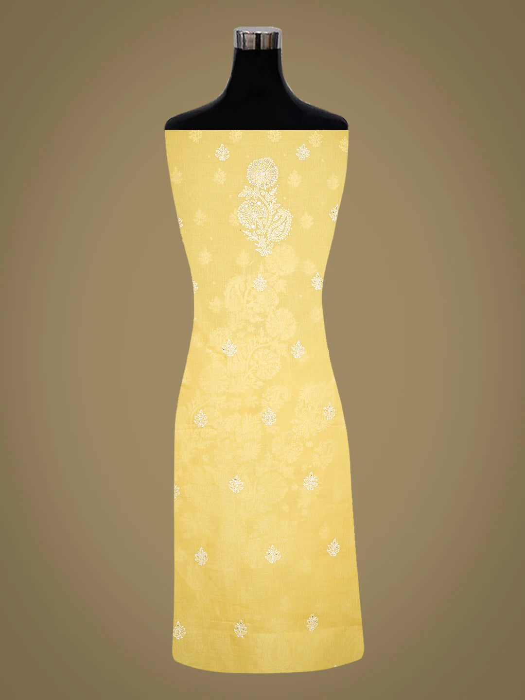 Ada Hand Embroidered Yellow Cotton Lucknowi Chikankari Unstitched Kurta Piece With Mukaish Work 01A712180