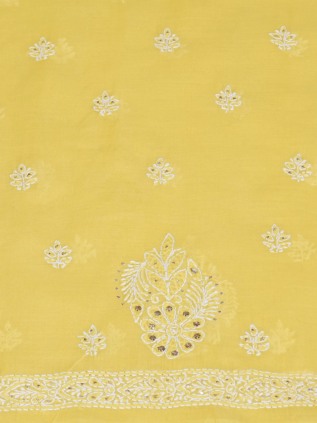 Ada Hand Embroidered Yellow Cotton Lucknowi Chikankari Unstitched Kurta Piece With Mukaish Work 01A712180
