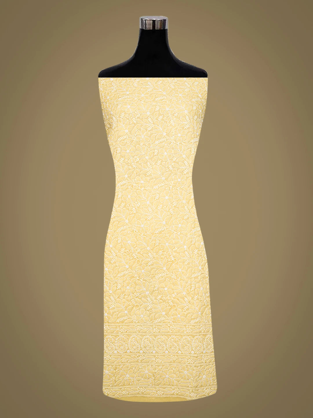 Ada Hand Embroidered Yellow Cotton Lucknowi Chikankari Unstitched Kurta Piece 01A773042
