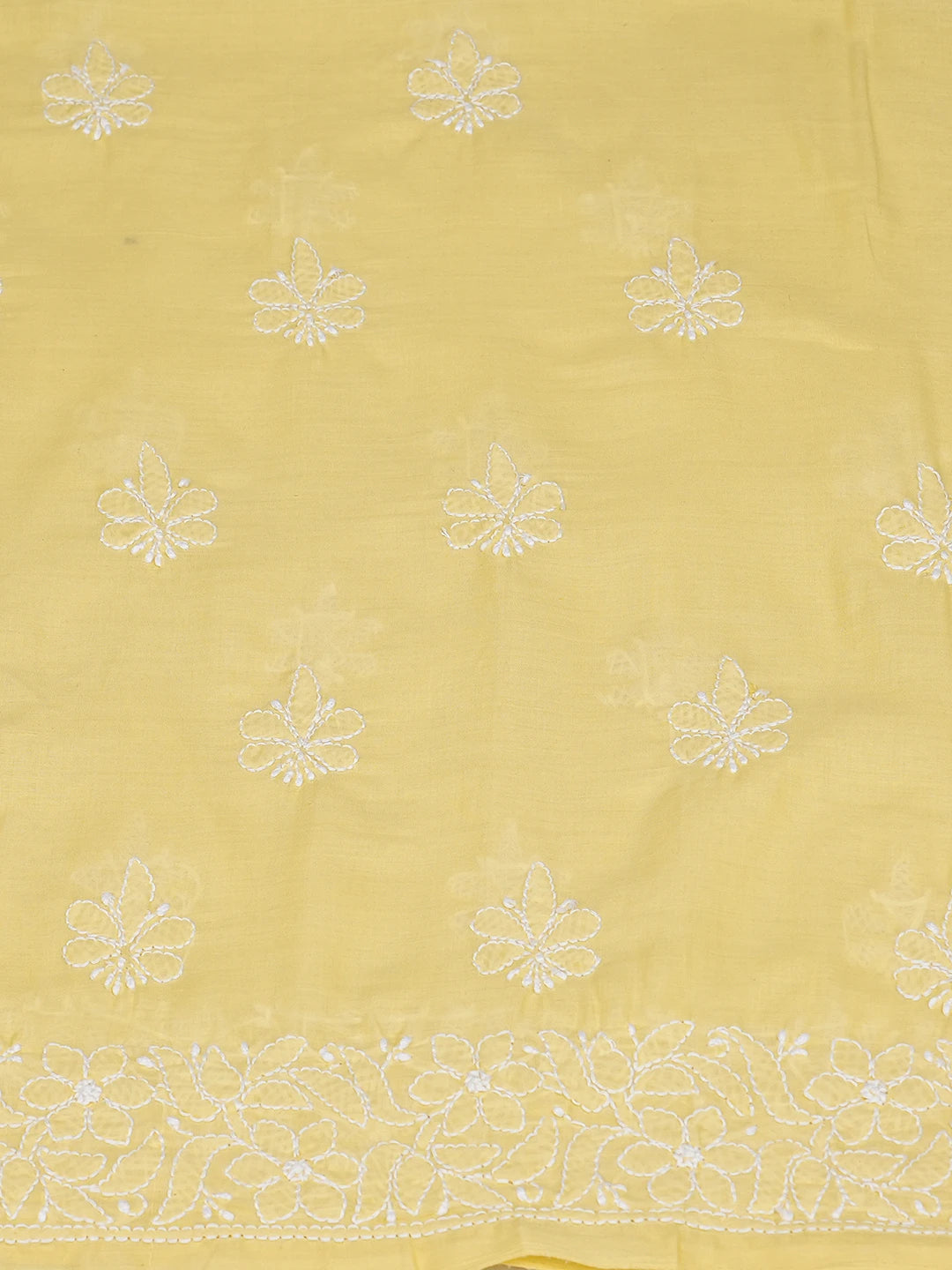 Ada Hand Embroidered Yellow Cotton Lucknowi Chikankari Unstitched Kurta Piece 01A773042