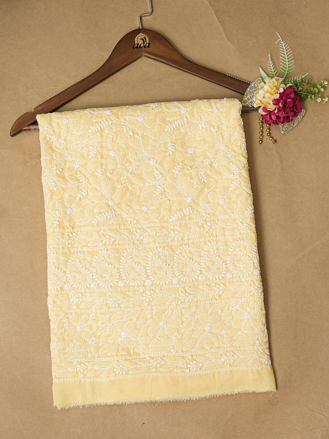 Ada Hand Embroidered Yellow Cotton Lucknowi Chikankari Unstitched Kurta Piece 01A773042
