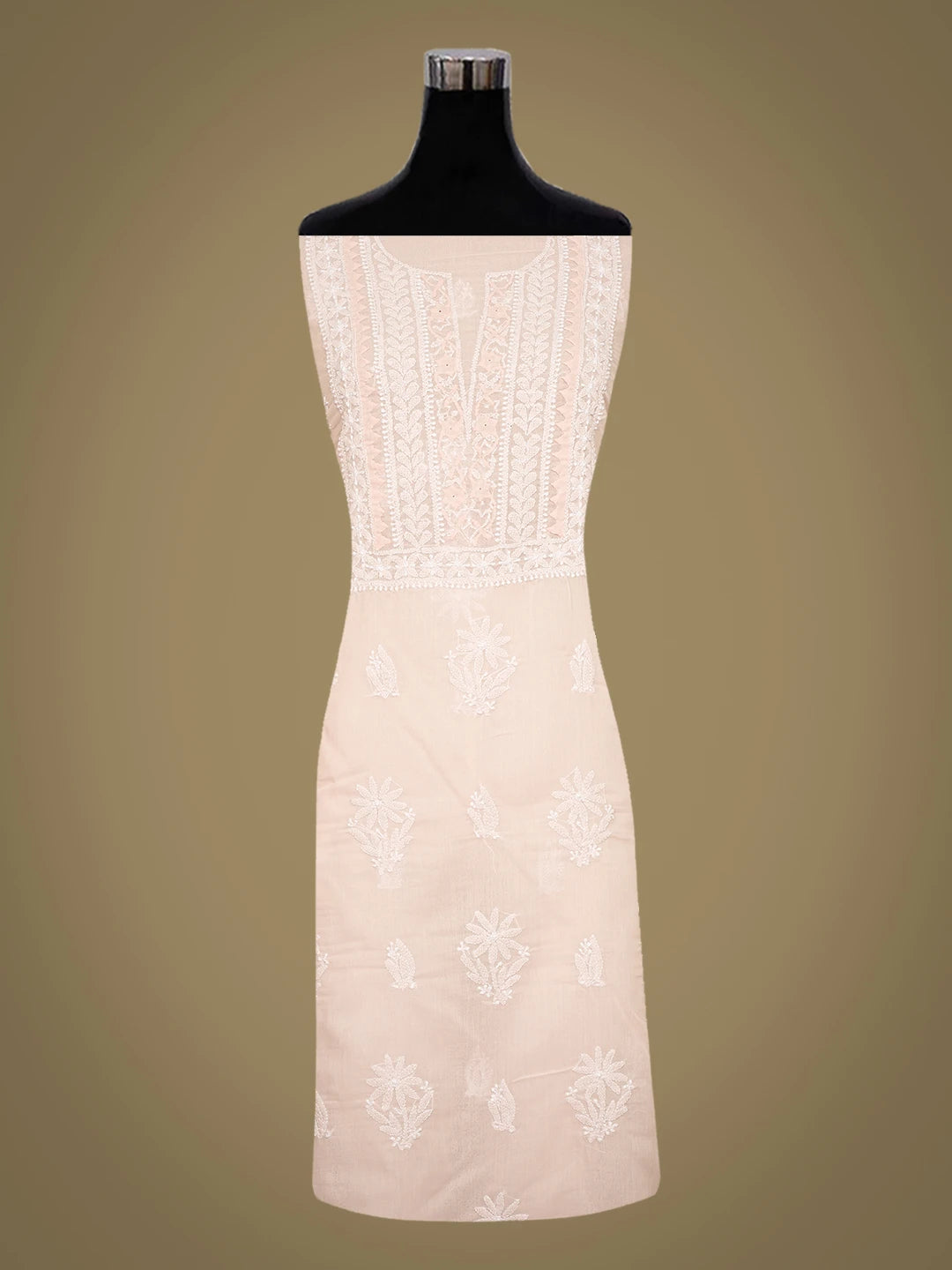 Ada Hand Embroidered Peach Cotton Lucknowi Chikankari Unstitched Kurta Piece 01A772850