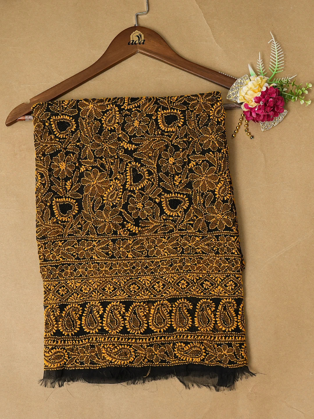 Ada Hand Embroidered Black Georgette Lucknowi Chikankari Unstitched Kurta Piece 01A736955