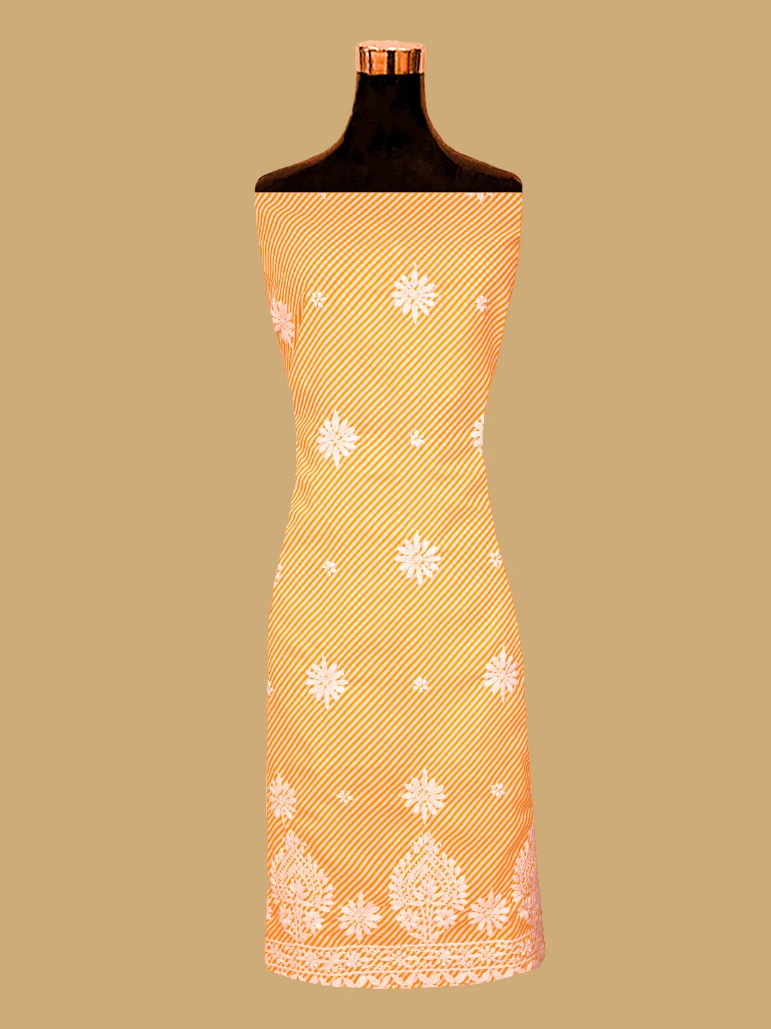 Ada Hand Embroidered White And Orange Cotton Lucknowi Chikankari Unstitched Kurta Piece 01A658510
