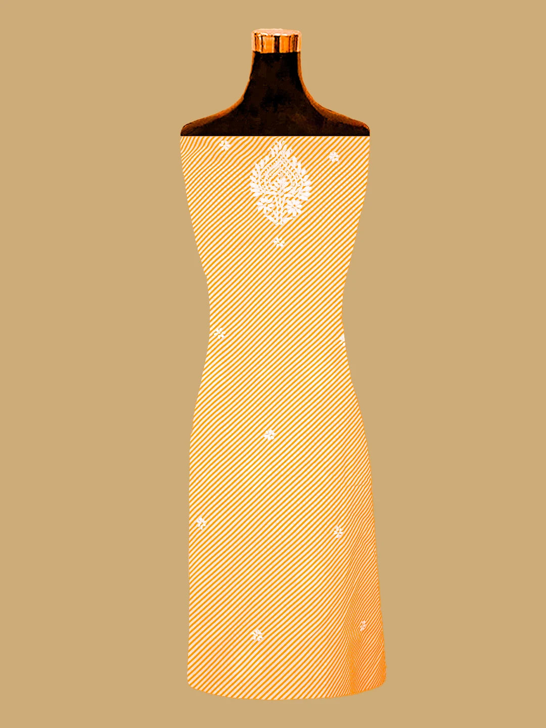Ada Hand Embroidered White And Orange Cotton Lucknowi Chikankari Unstitched Kurta Piece 01A658510