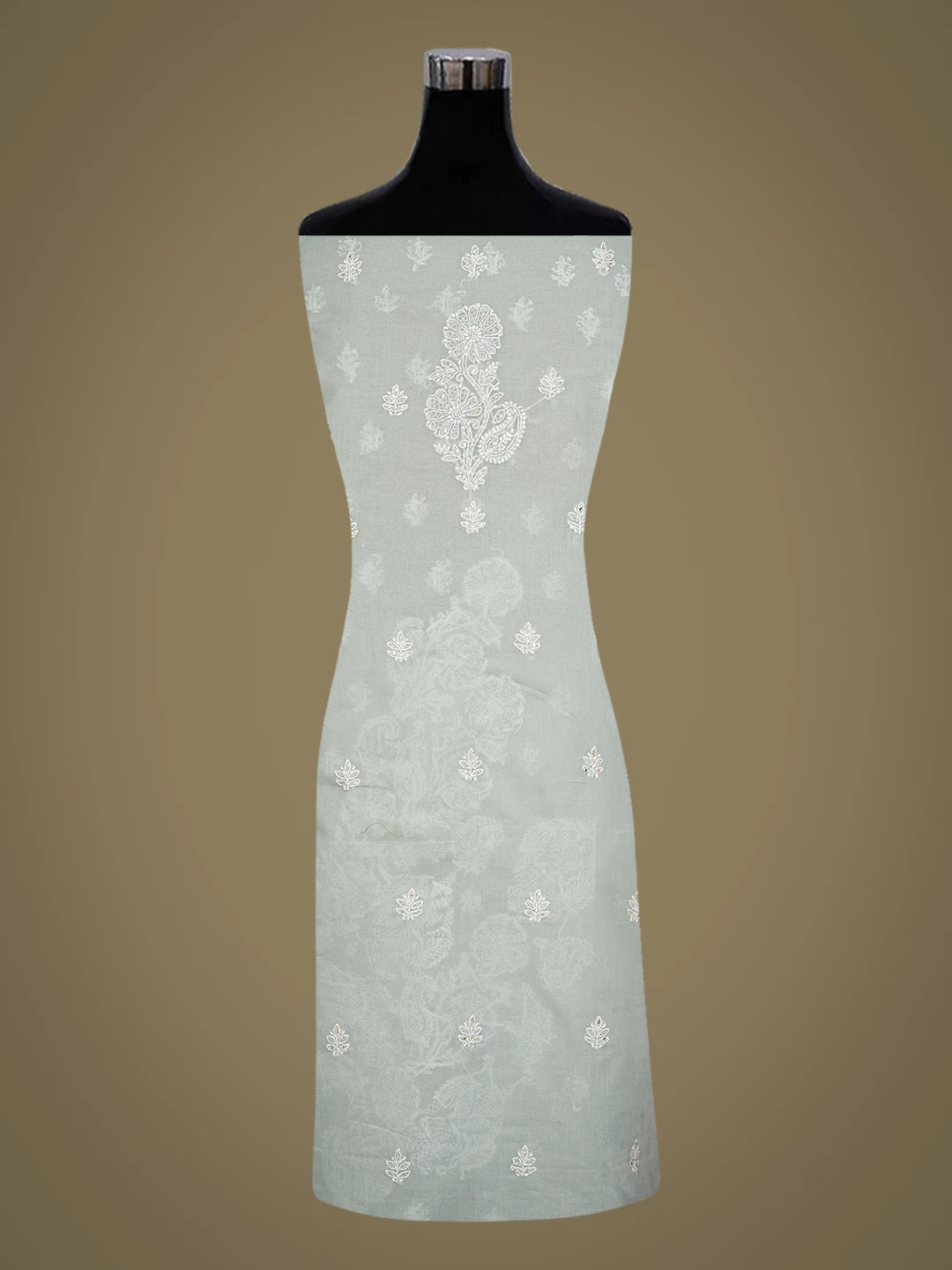 Ada Hand Embroidered Grey Cotton Lucknowi Chikankari Unstitched Kurta Piece With Mukaish Work 01A712191