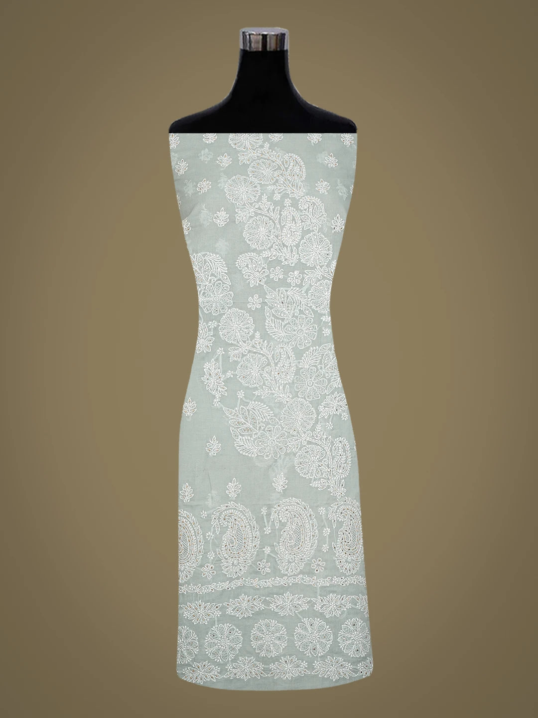 Ada Hand Embroidered Grey Cotton Lucknowi Chikankari Unstitched Kurta Piece With Mukaish Work 01A712191