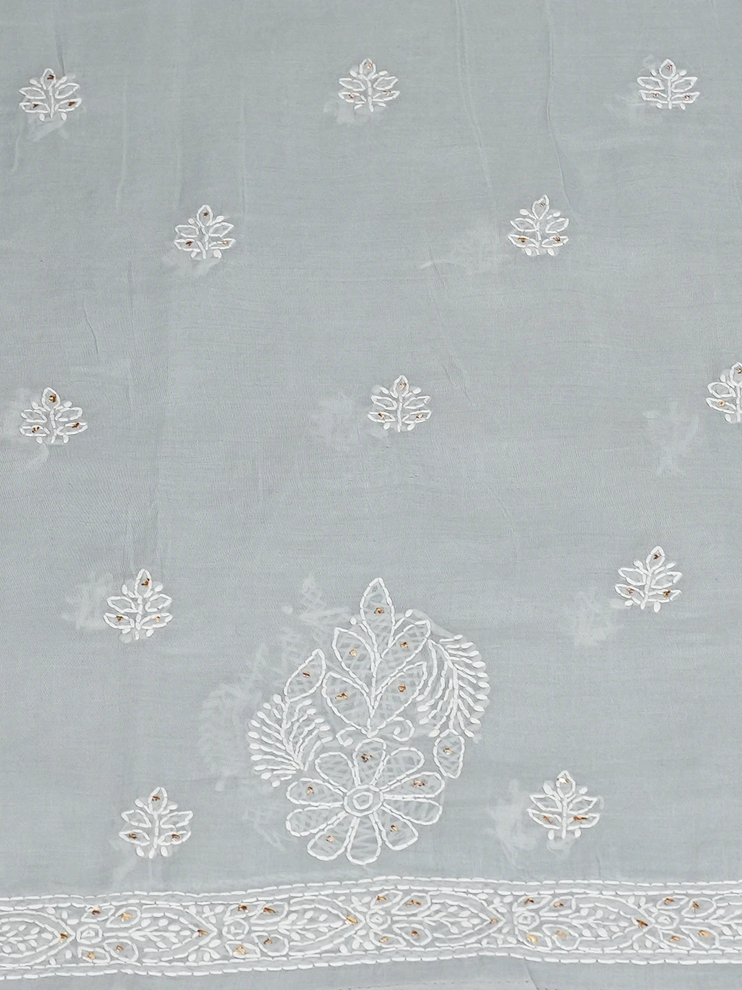 Ada Hand Embroidered Grey Cotton Lucknowi Chikankari Unstitched Kurta Piece With Mukaish Work 01A712191