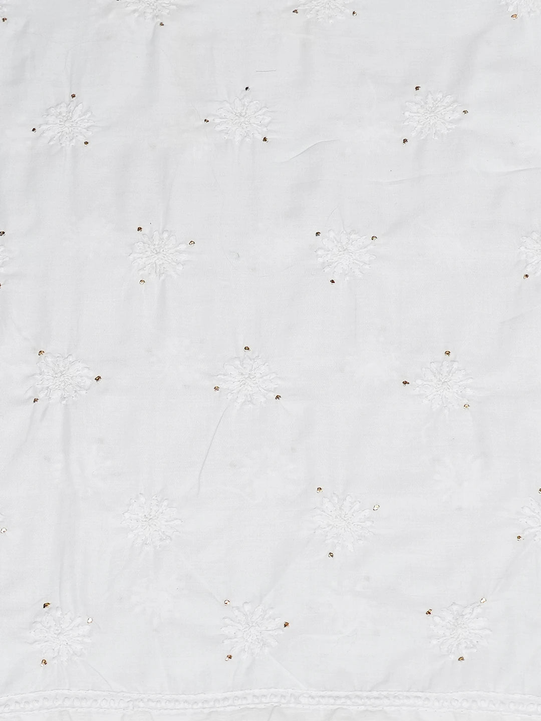 Ada Hand Embroidered White Cotton Lucknowi Chikankari Unstitched Kurta Piece With Mukaish Work A318840