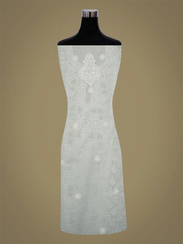 Ada Hand Embroidered Grey Cotton Lucknowi Chikankari Unstitched Kurta Piece 01A771863