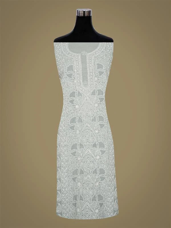 Ada Hand Embroidered Grey Cotton Lucknowi Chikankari Unstitched Kurta Piece 01A771863