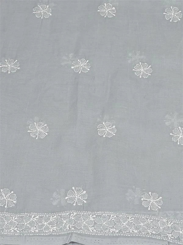 Ada Hand Embroidered Grey Cotton Lucknowi Chikankari Unstitched Kurta Piece 01A771863