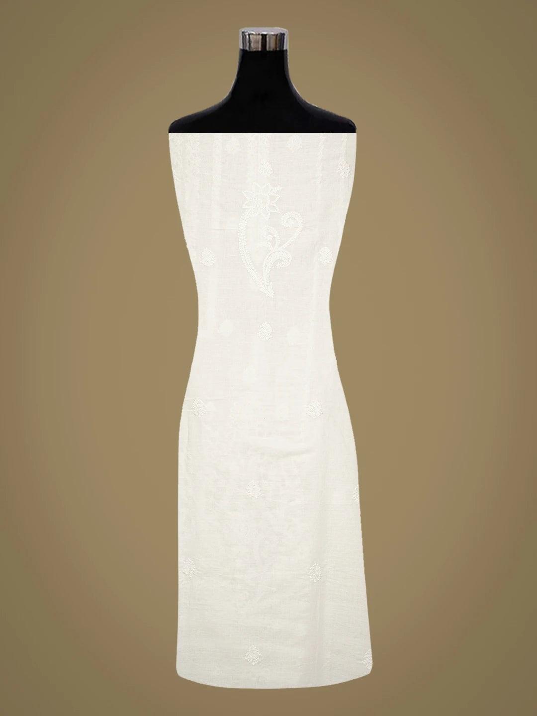Ada Hand Embroidered White Linen Lucknowi Chikankari Unstitched Kurta Piece A278131