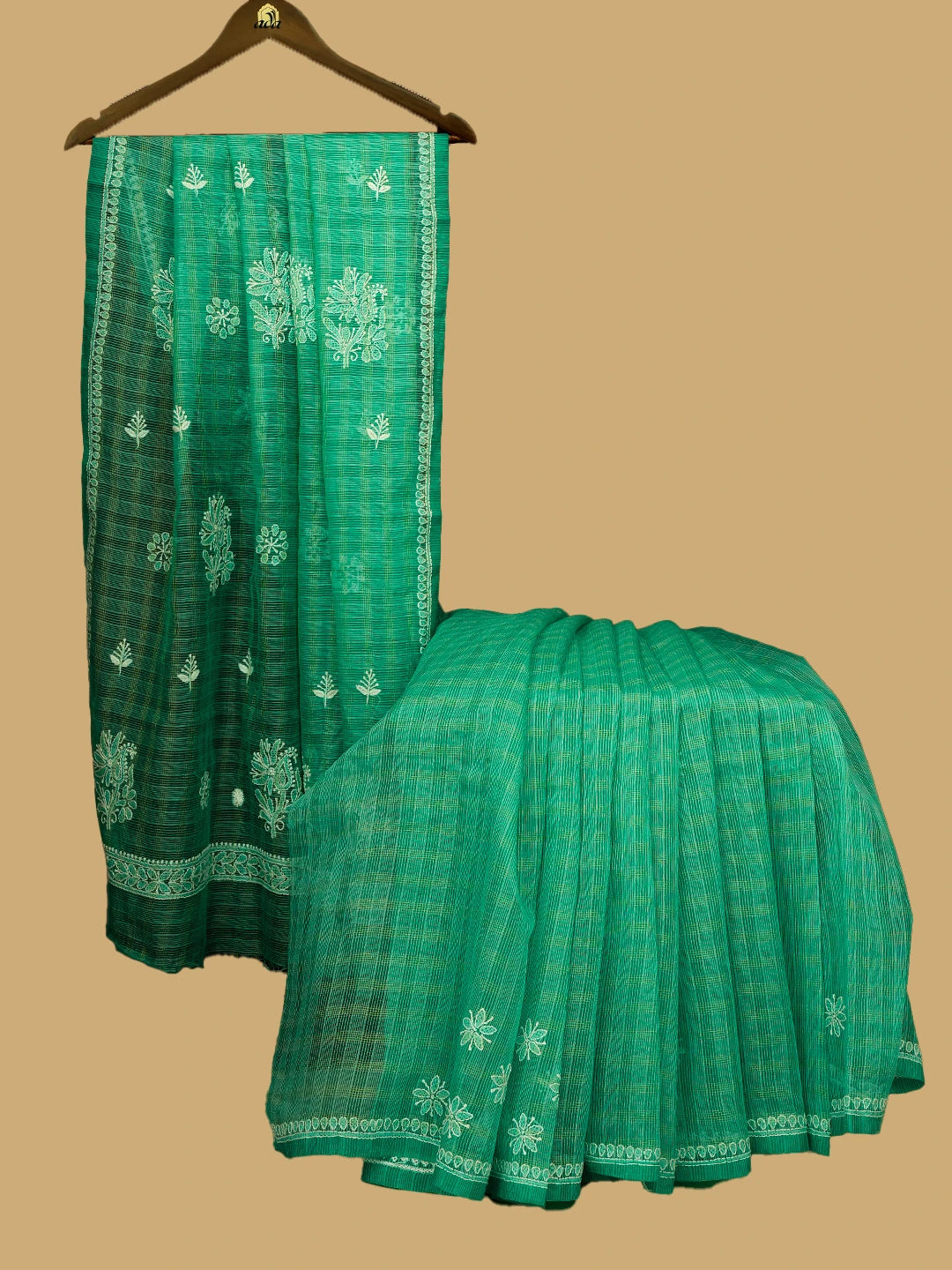 Ada Hand Embroidered Green Super Net Lucknowi Chikankari Saree and Blouse 01A775604