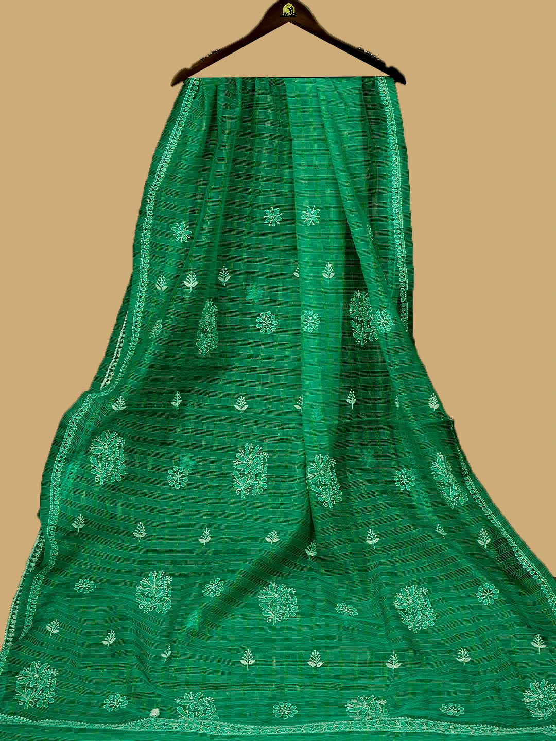 Ada Hand Embroidered Green Super Net Lucknowi Chikankari Saree and Blouse 01A775604