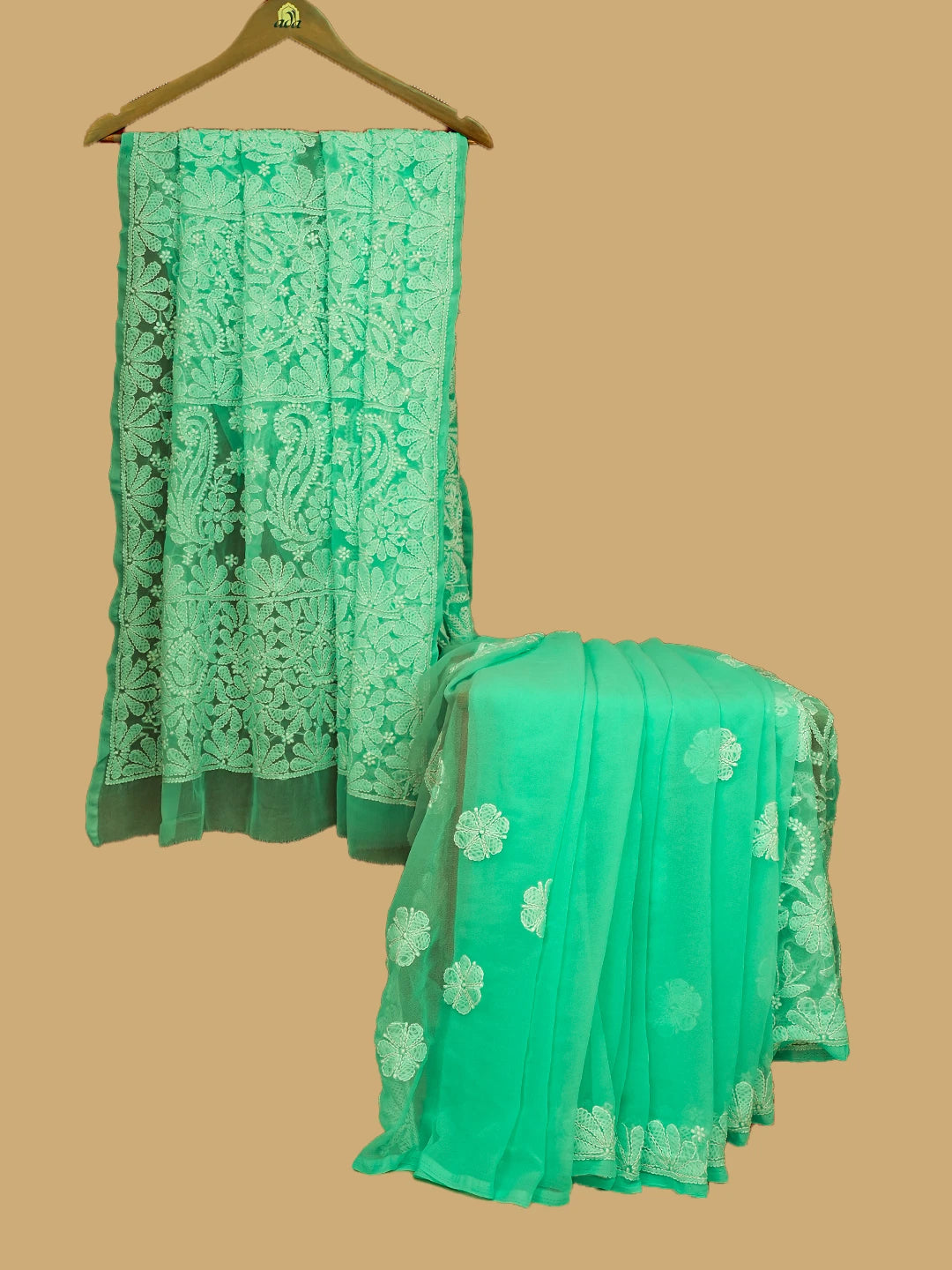 Ada Hand Embroidered Sea Green Georgette Lucknowi Chikankari Saree and Blouse 01A756732