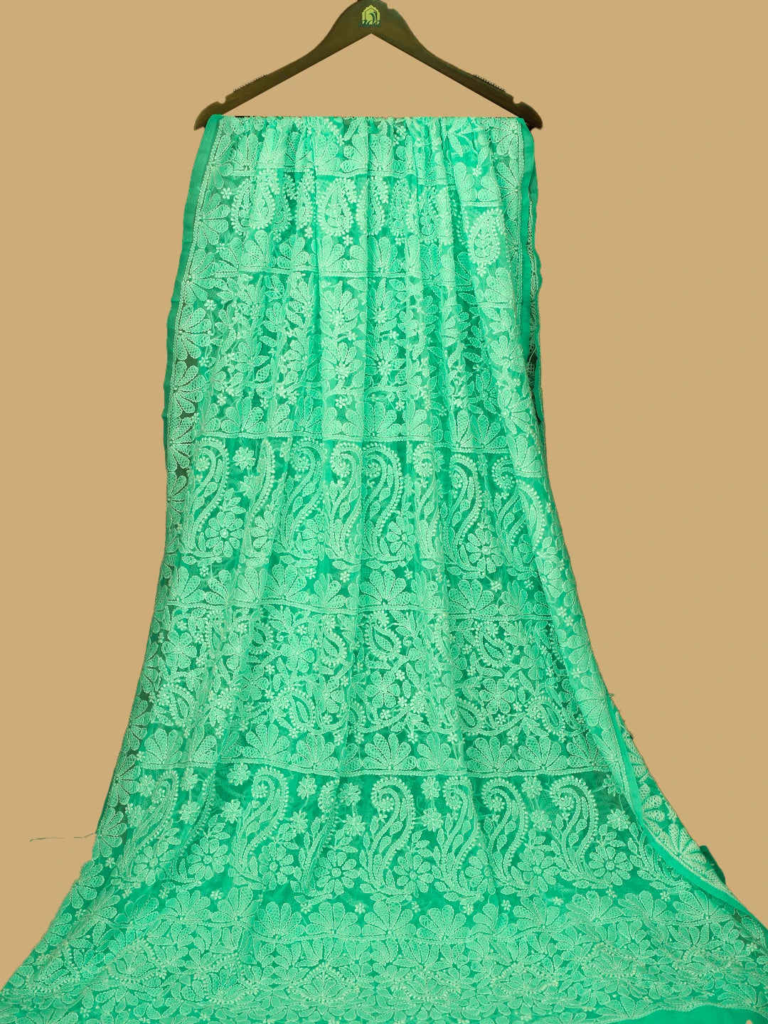 Ada Hand Embroidered Sea Green Georgette Lucknowi Chikankari Saree and Blouse 01A756732