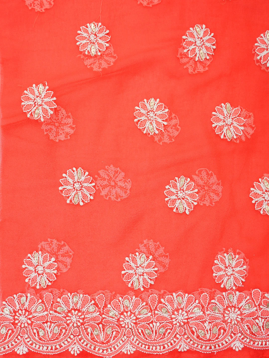 Ada Hand Embroidered Candy Apple Red  Faux Georgette Lucknowi Chikankari Unstitched Suit Piece With Gota Patti Work A514832