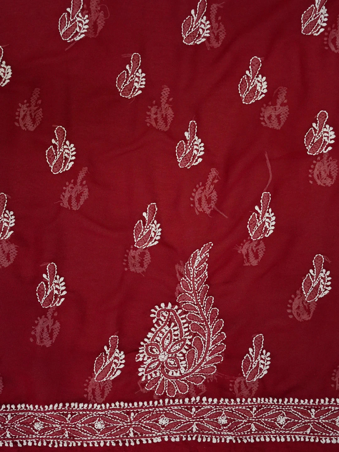 Ada Hand Embroidered Maroon Georgette Lucknowi Chikankari Unstitched Suit Piece 01A476680
