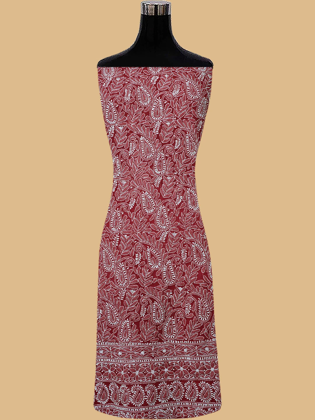 Ada Hand Embroidered Maroon Georgette Lucknowi Chikankari Unstitched Suit Piece 01A476680