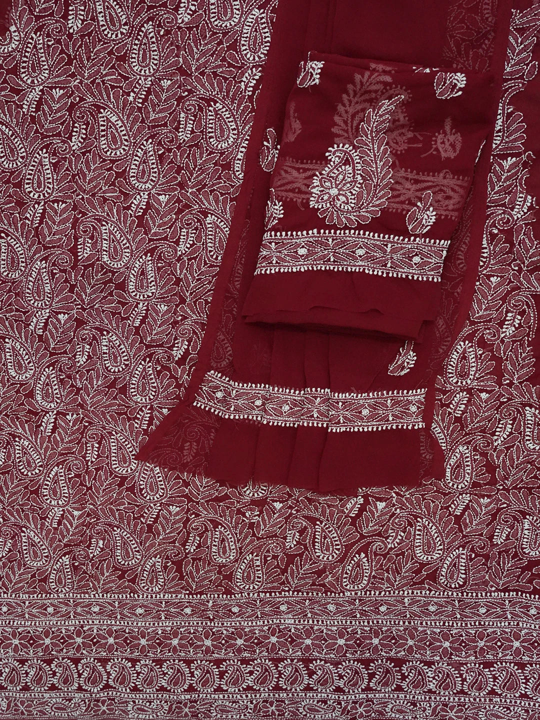 Ada Hand Embroidered Maroon Georgette Lucknowi Chikankari Unstitched Suit Piece 01A476680